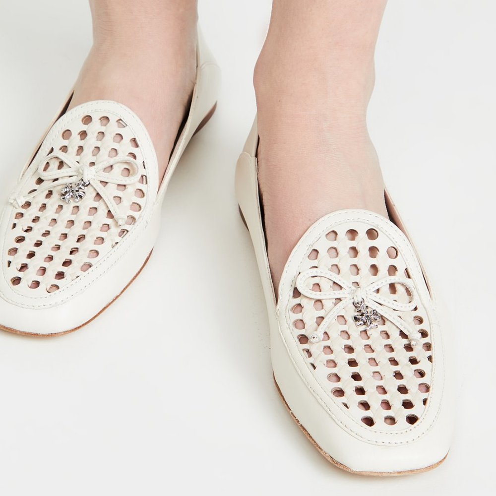 Tory Burch $348 CONVERTIBLE TORY CHARM WOVEN LOAFER Ivory Cream
